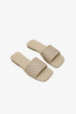 Anine Bing - Ria Slides in Beige Monogram Print