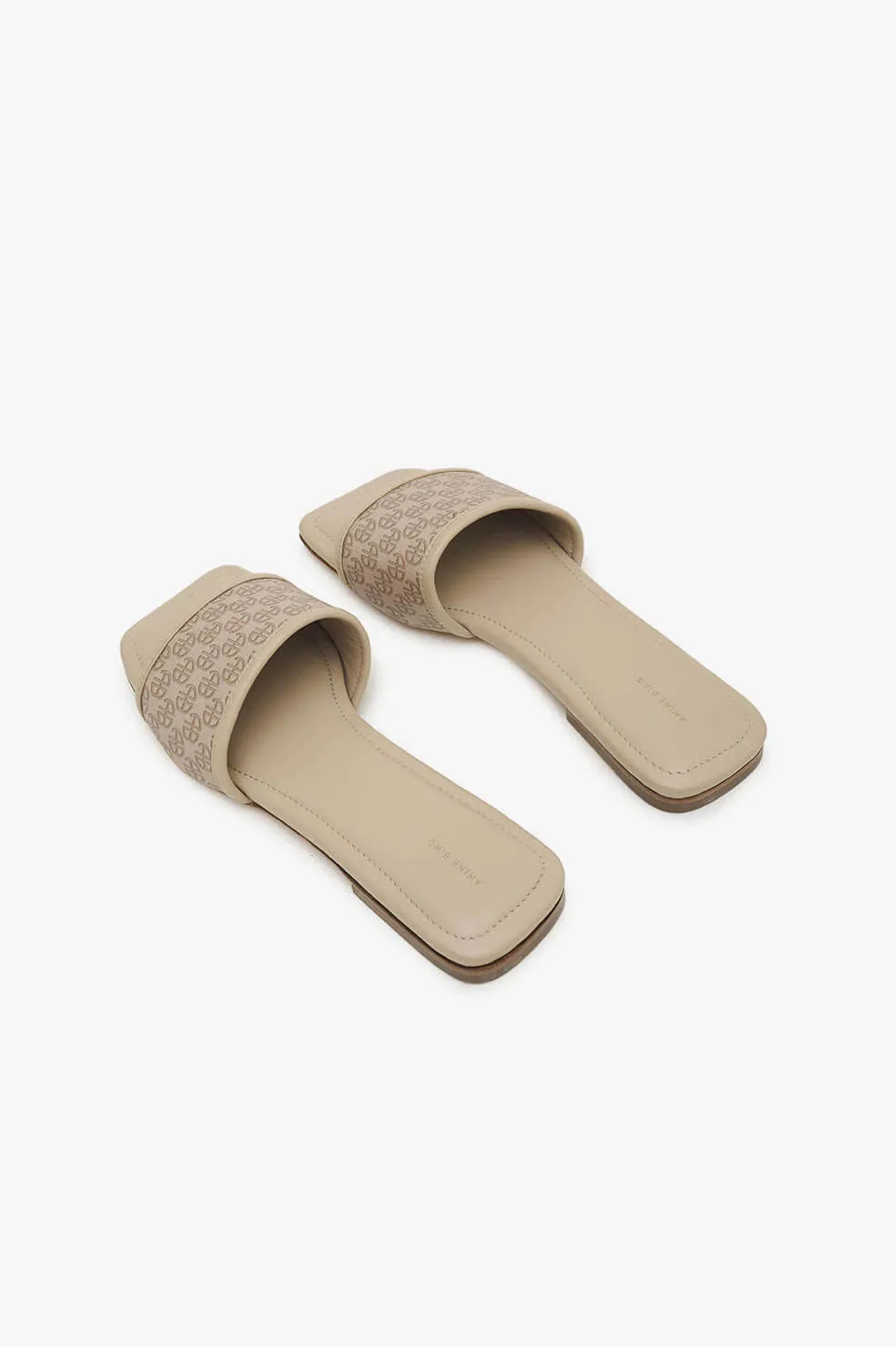 Anine Bing - Ria Slides in Beige Monogram Print