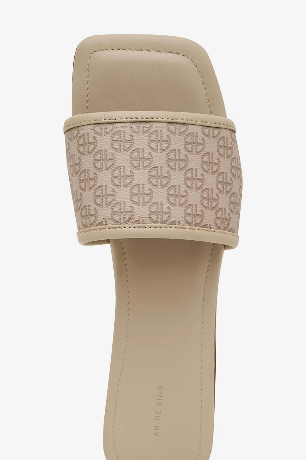 Anine Bing - Ria Slides in Beige Monogram Print