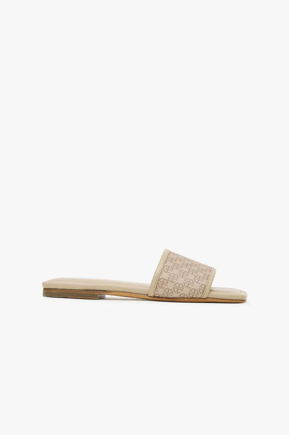 Anine Bing - Ria Slides in Beige Monogram Print
