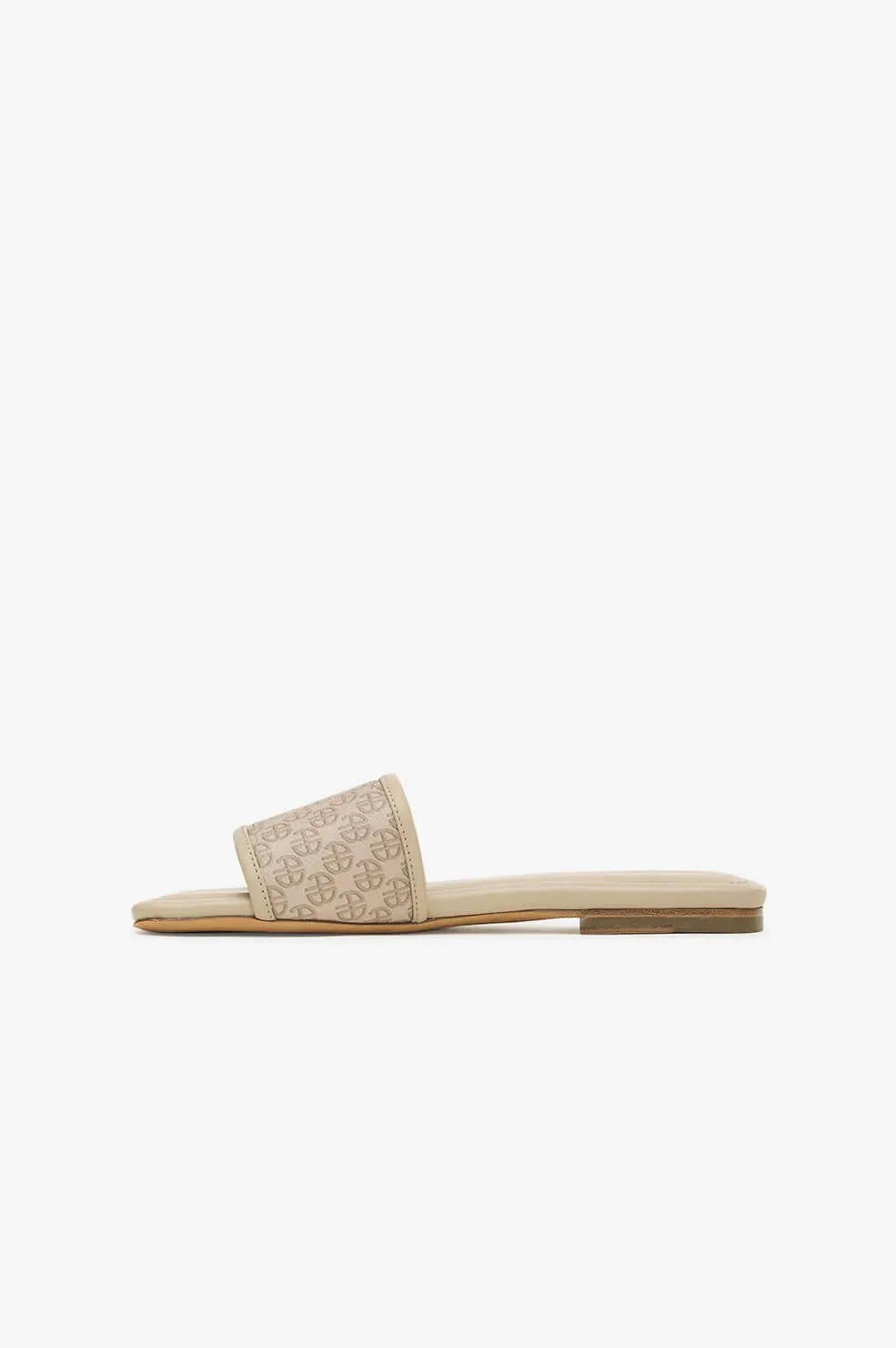 Anine Bing - Ria Slides in Beige Monogram Print