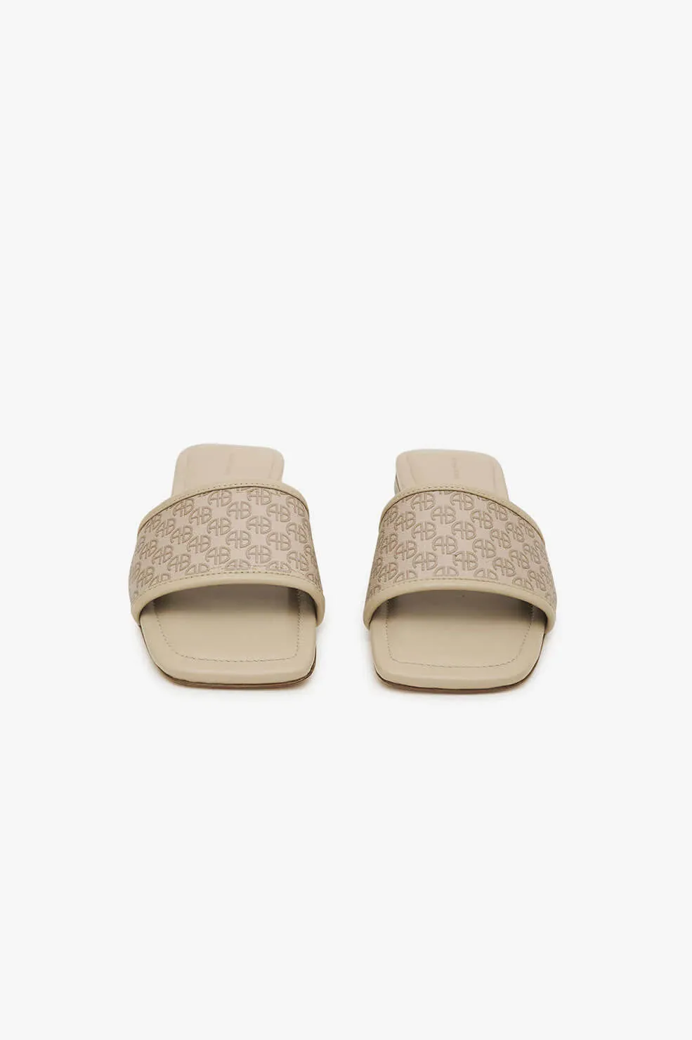 Anine Bing - Ria Slides in Beige Monogram Print
