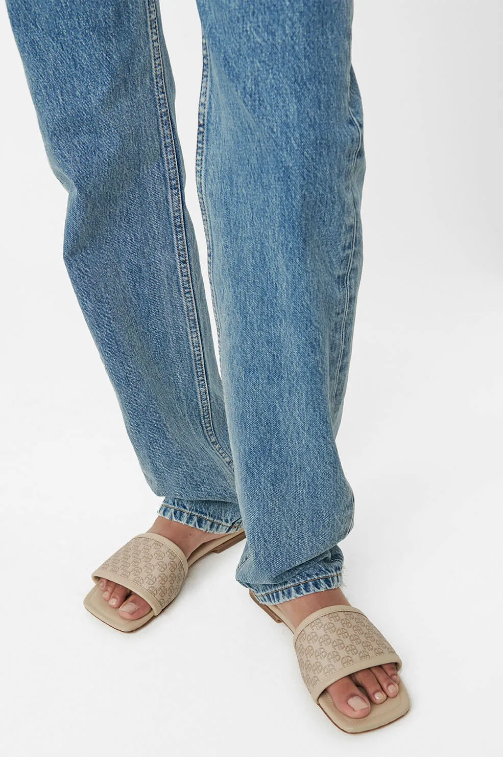 Anine Bing - Ria Slides in Beige Monogram Print