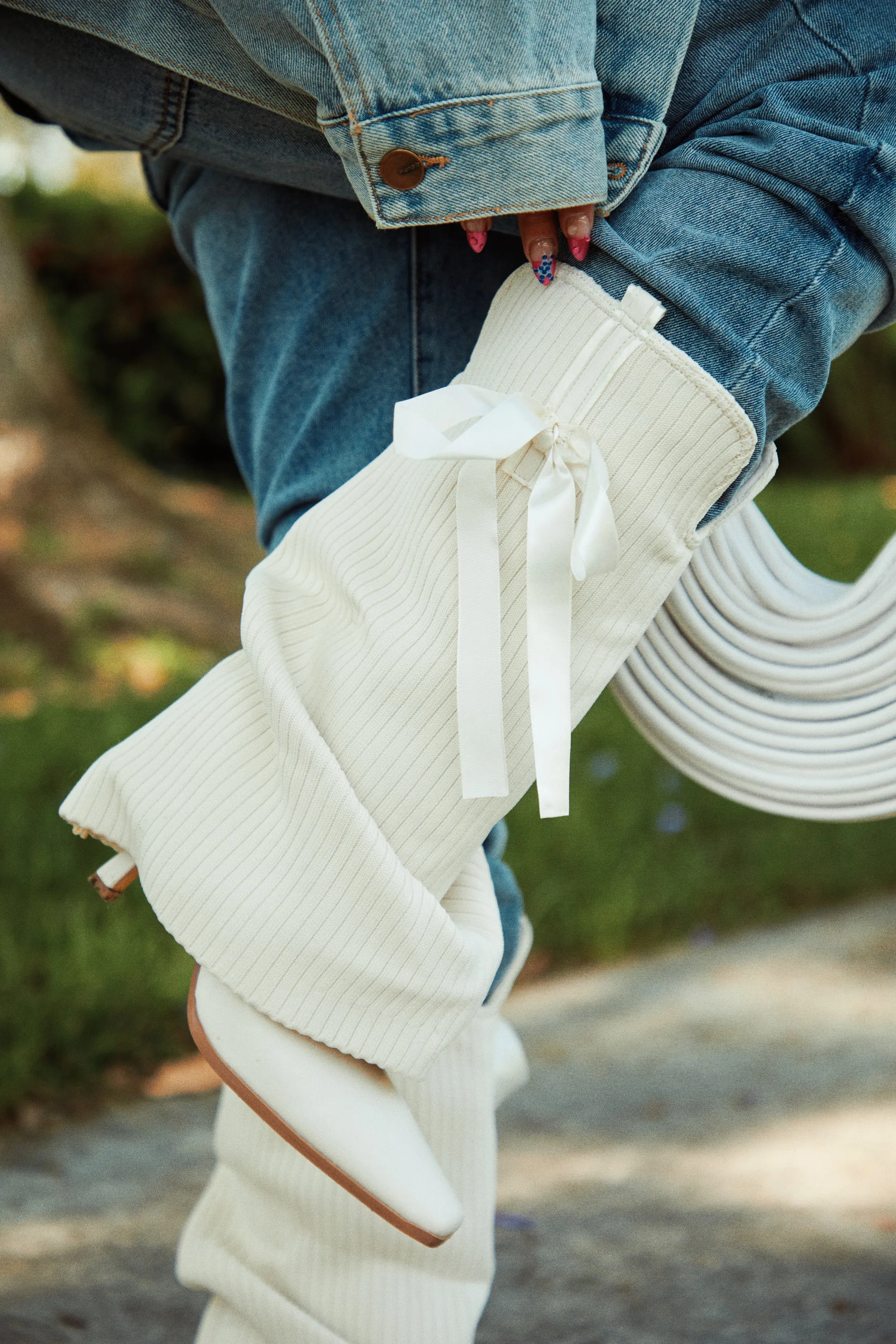 Annalee Below The Knee Slouch Boots - Cream