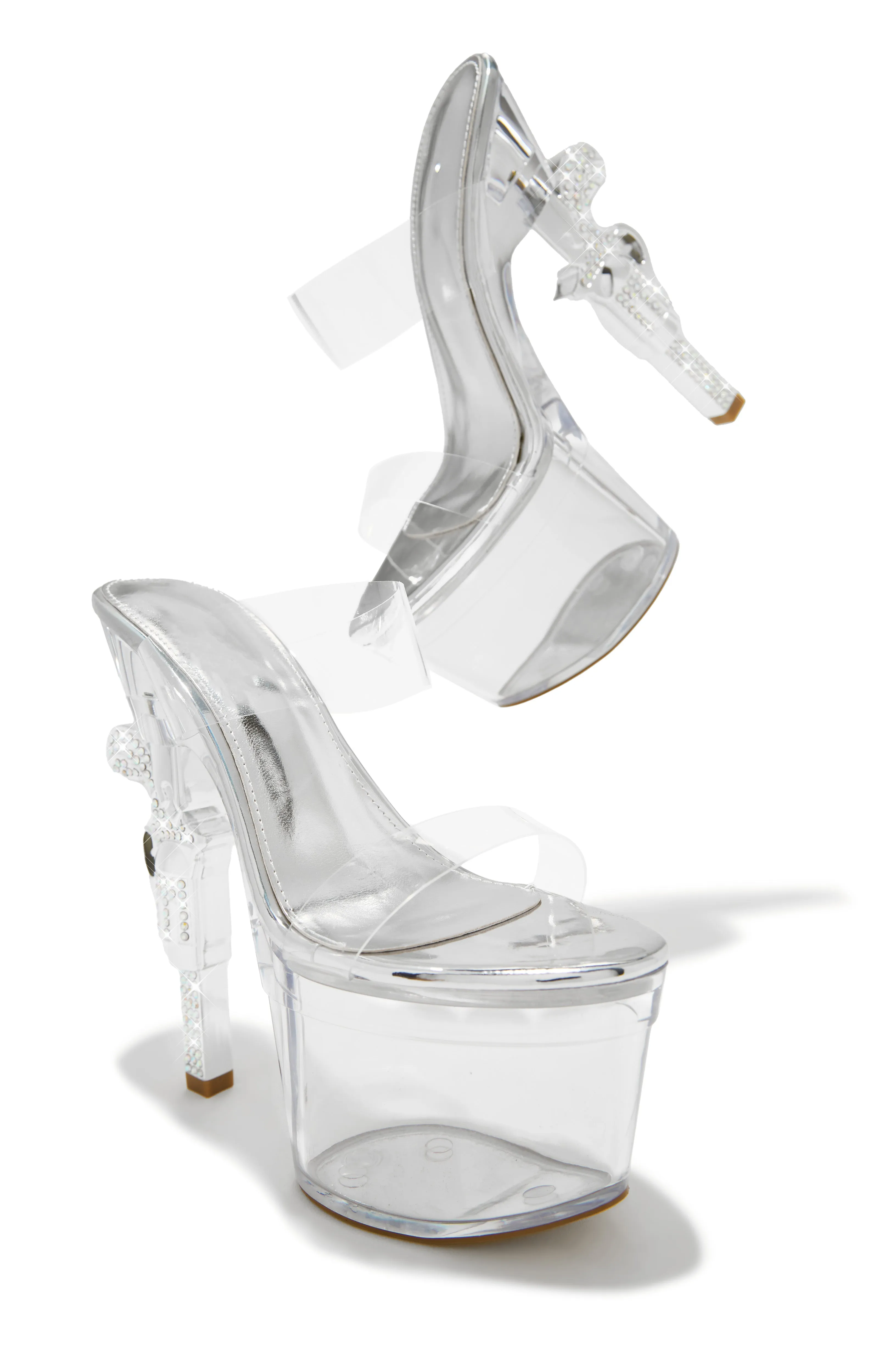 Bang Bang Platform High Heel Mules - Silver