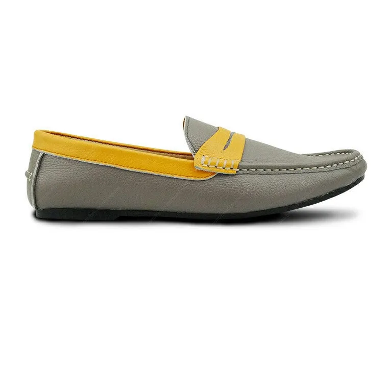 Bicolor Leather Loafer Stone Mustard