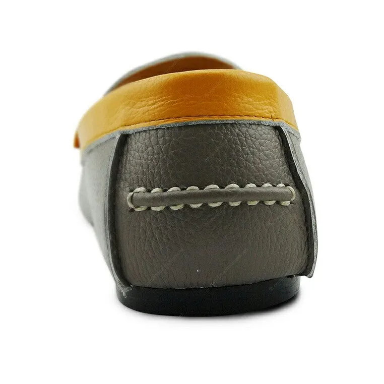 Bicolor Leather Loafer Stone Mustard