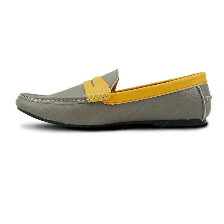 Bicolor Leather Loafer Stone Mustard