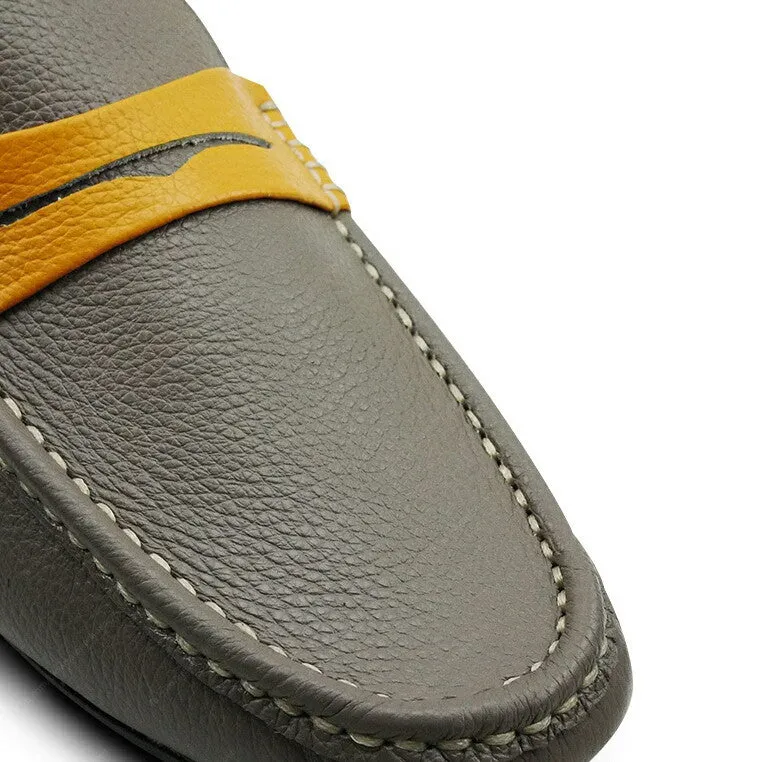 Bicolor Leather Loafer Stone Mustard