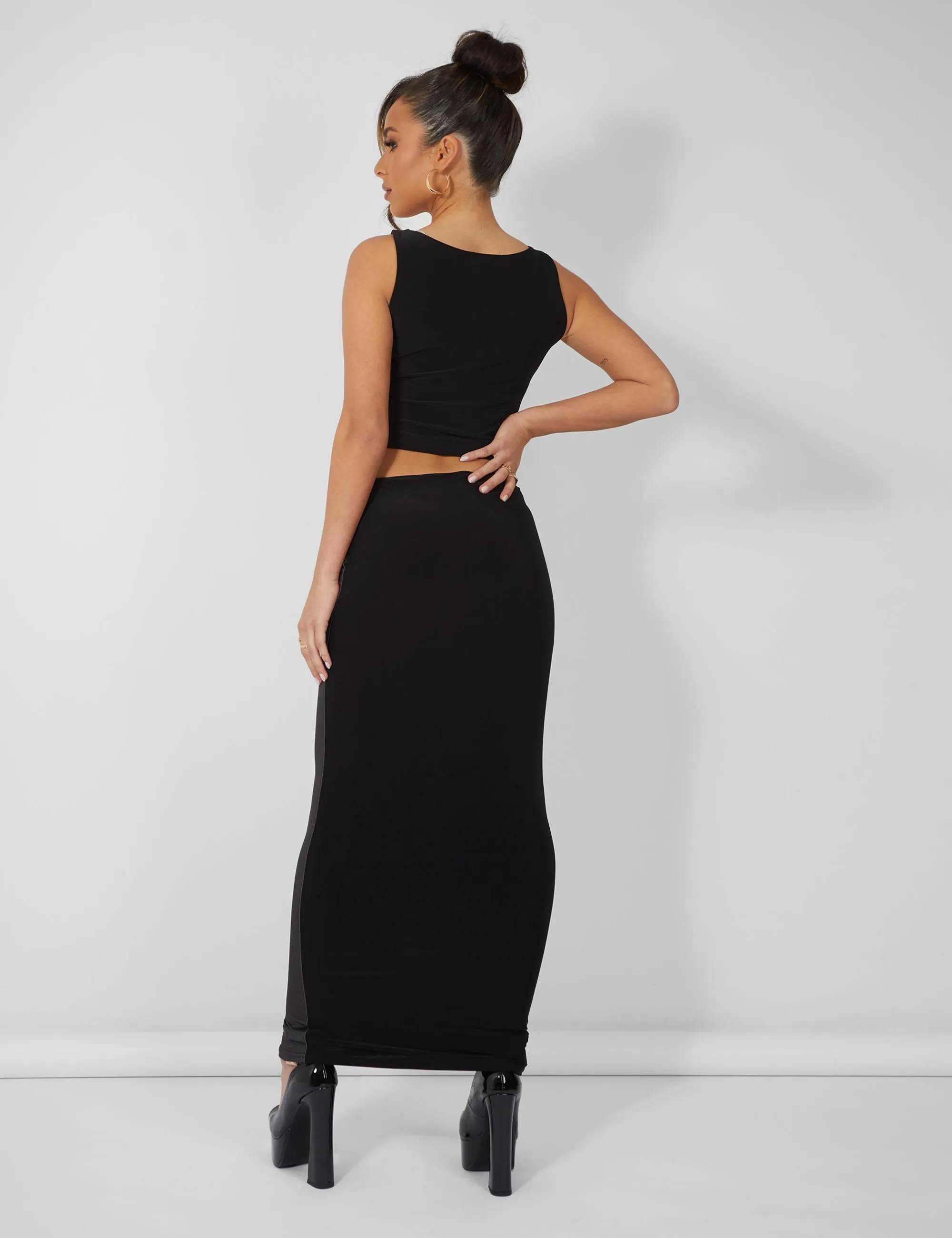 Body Heat Print Slinky Midaxi Skirt Black