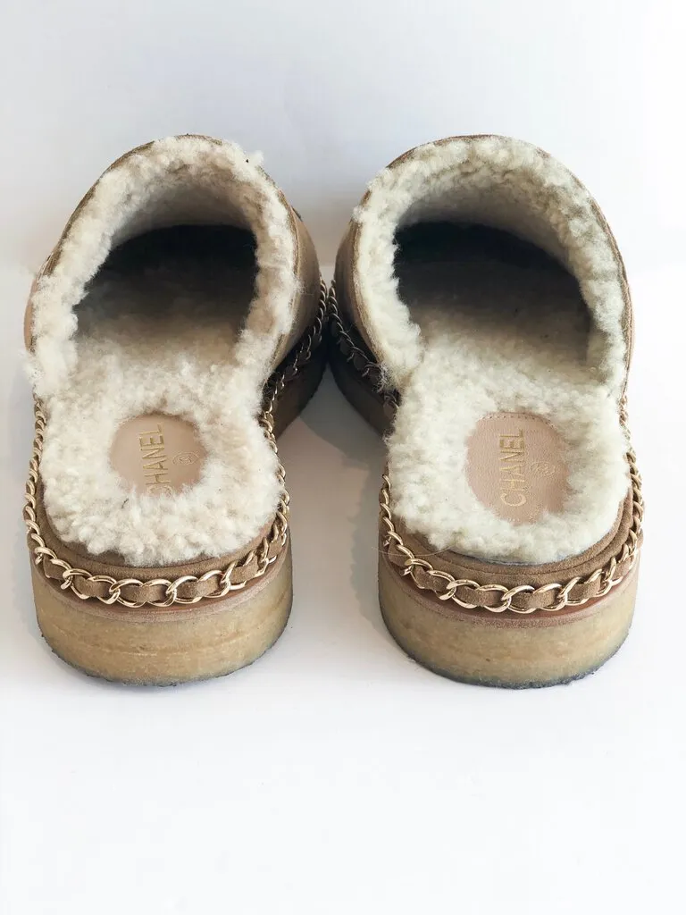 Chanel Shearling Suede Mules