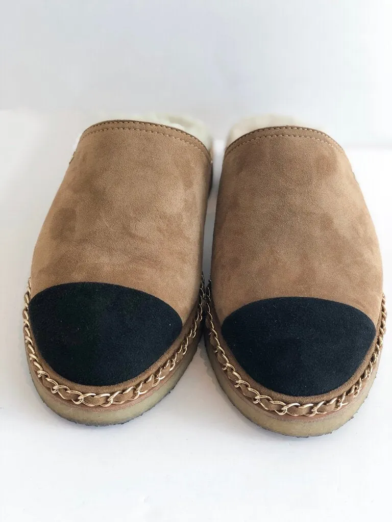 Chanel Shearling Suede Mules