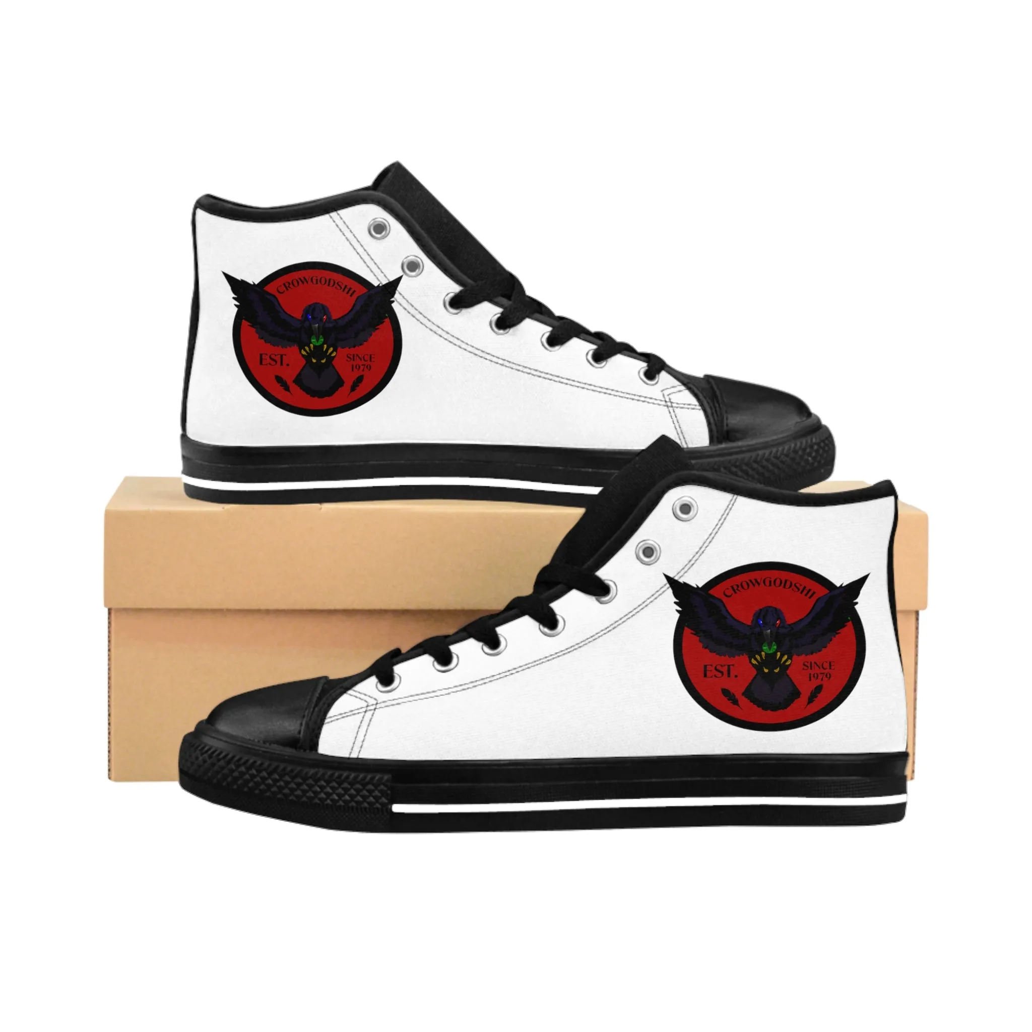 Crowgodshi 2nd Gen. High-Tops, White on White w/ BURGUNDY LOGO