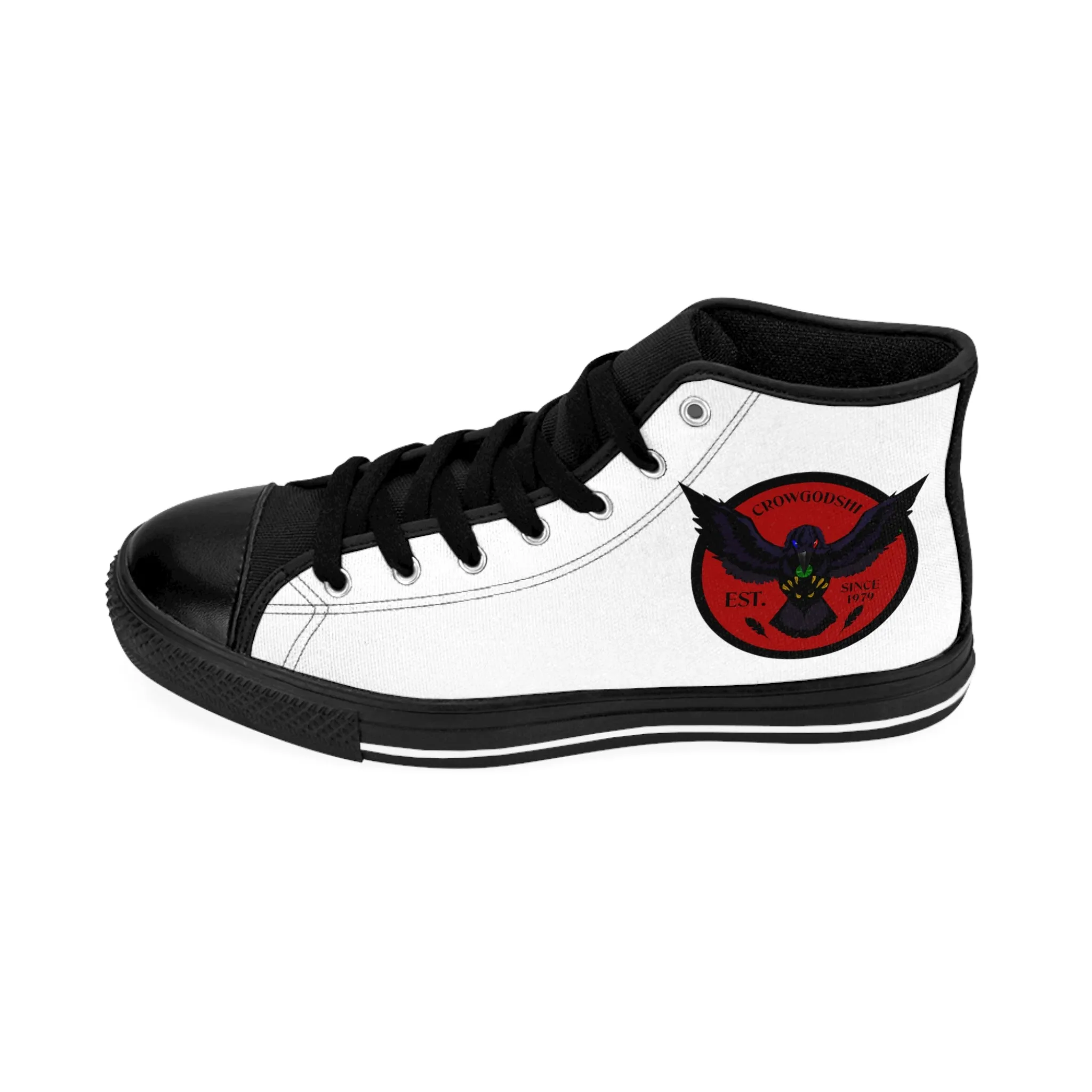 Crowgodshi 2nd Gen. High-Tops, White on White w/ BURGUNDY LOGO