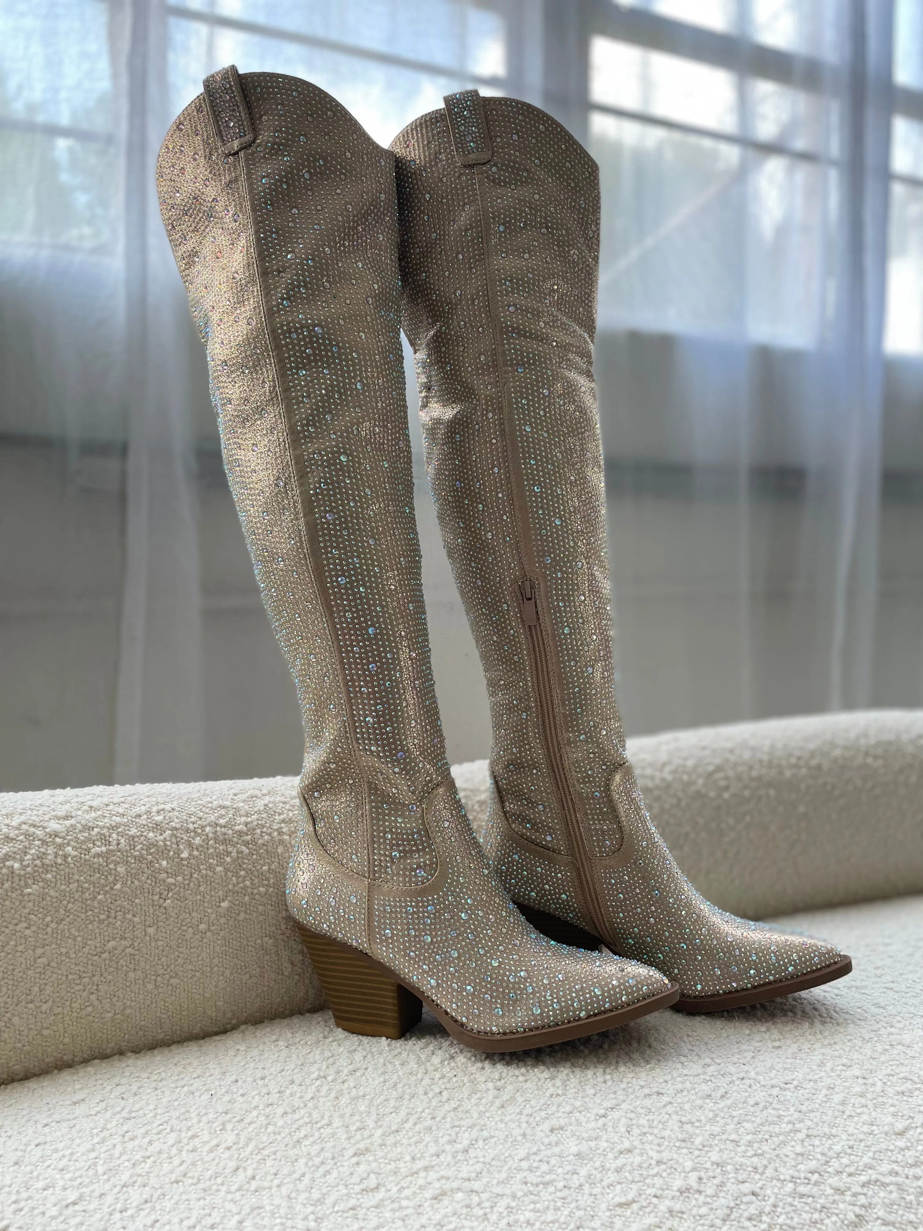 DEAL Sparkles Shine Through Over The Knee Rhinestone Boots
