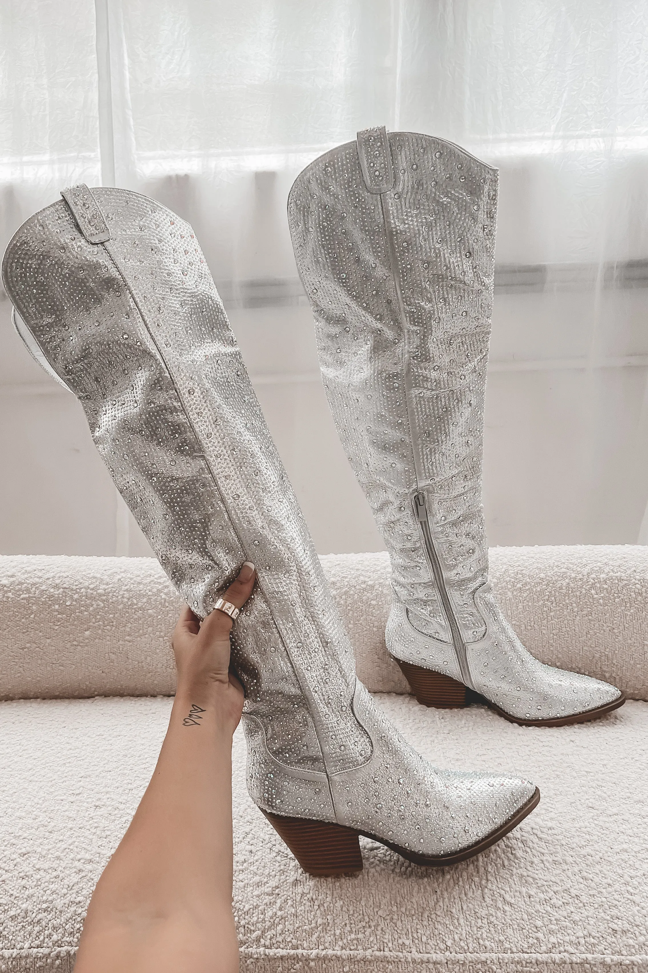 DEAL Sparkles Shine Through Over The Knee Rhinestone Boots