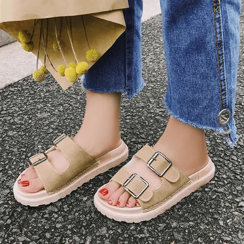 Double Buckle Open Flat Summer Zin Sandals