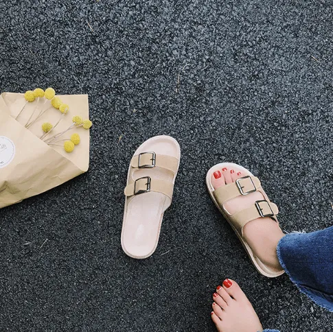 Double Buckle Open Flat Summer Zin Sandals