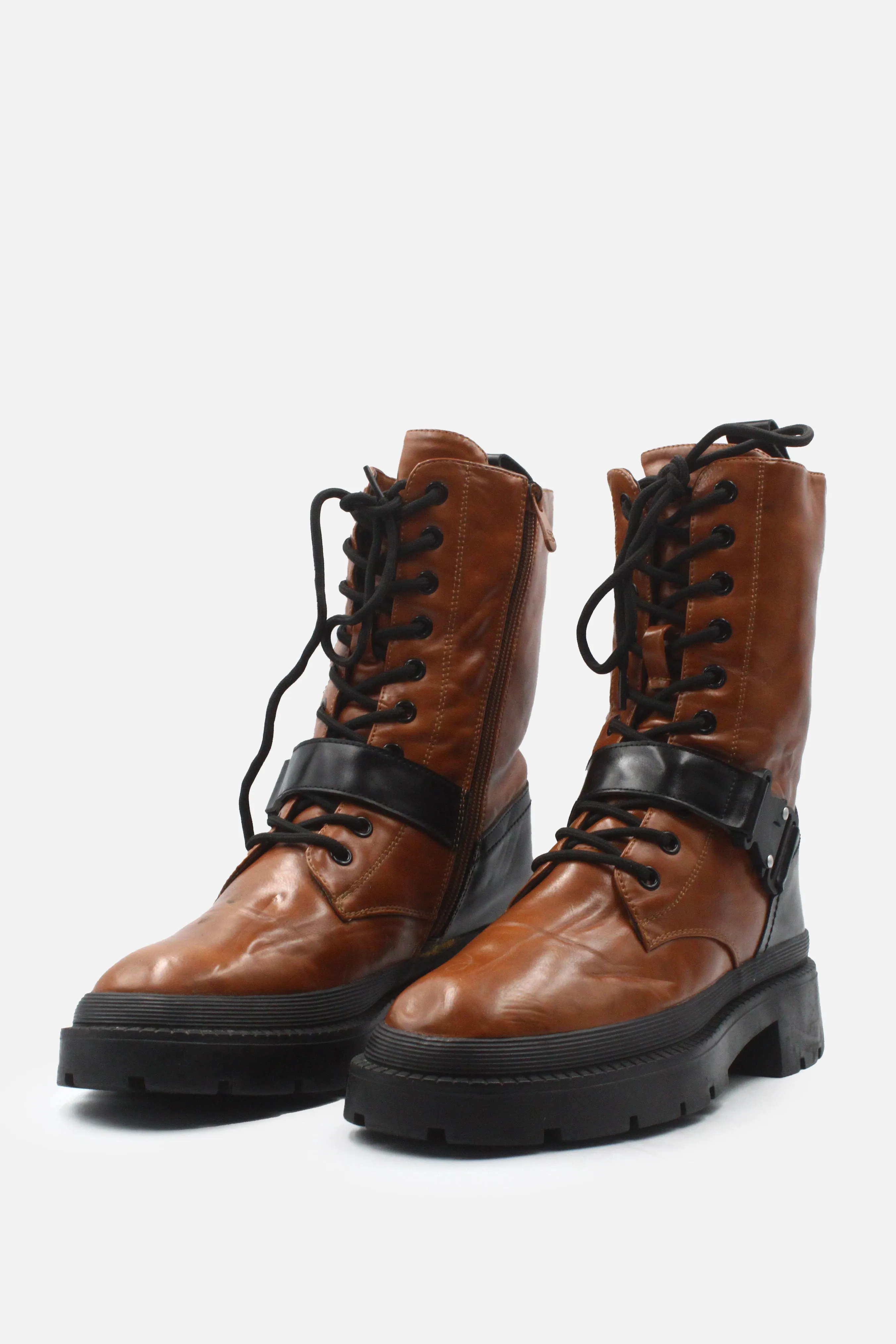 European Brand Zipper Laces Buckle Straps Combat Ankle Boots | 100% Authentic Leather