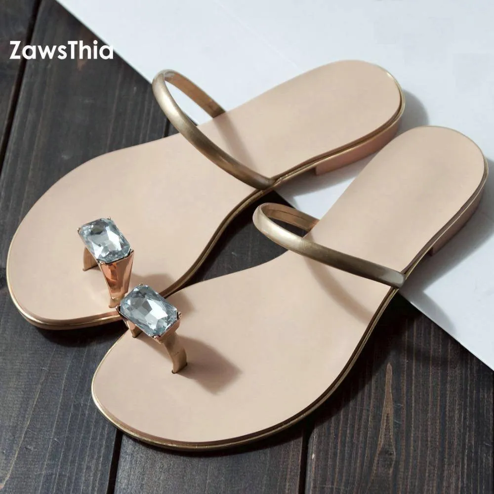 Genuine cow leather Diamond flip flops