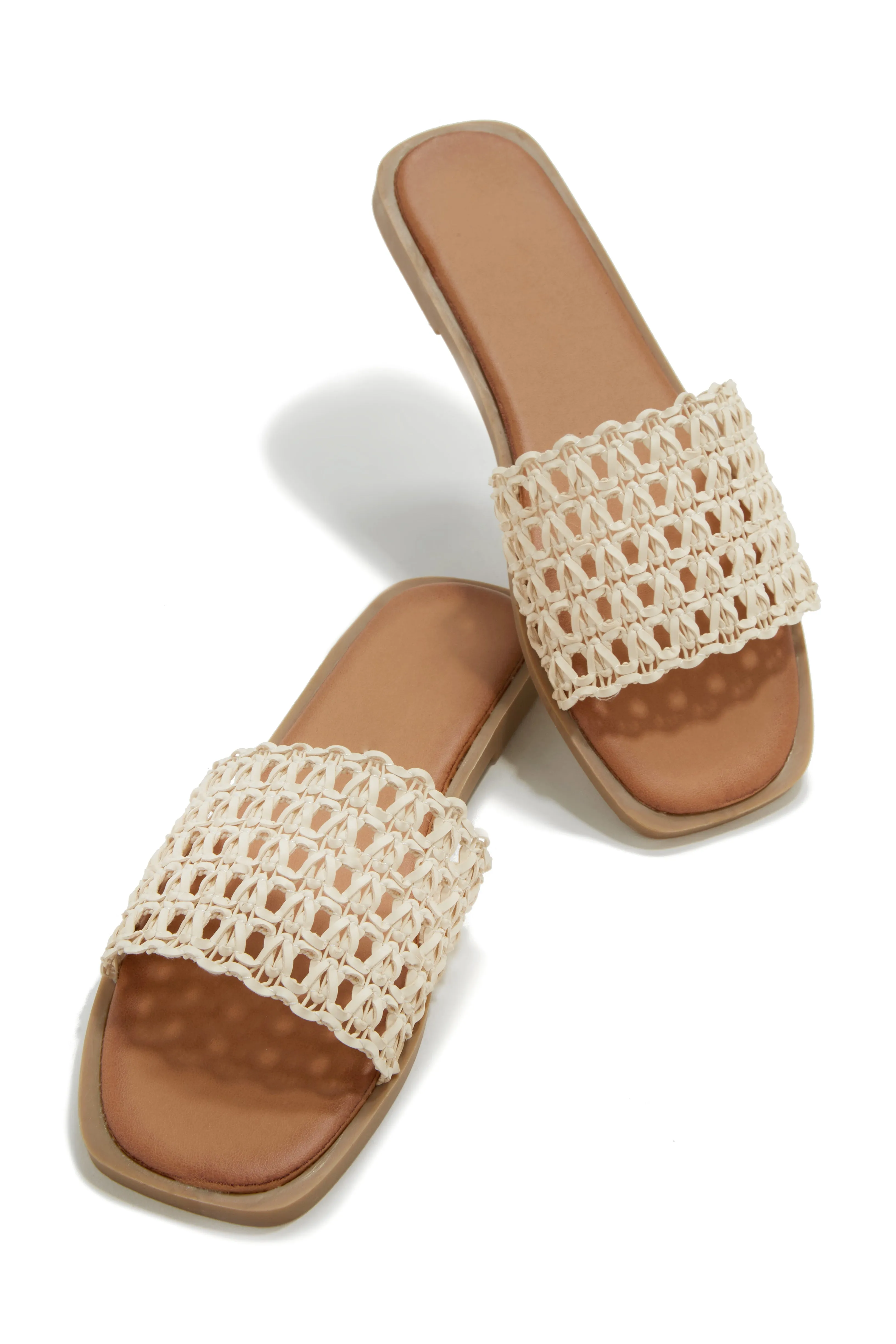 Getaway Oasis Woven Strap Flat Slip On Sandals - Black