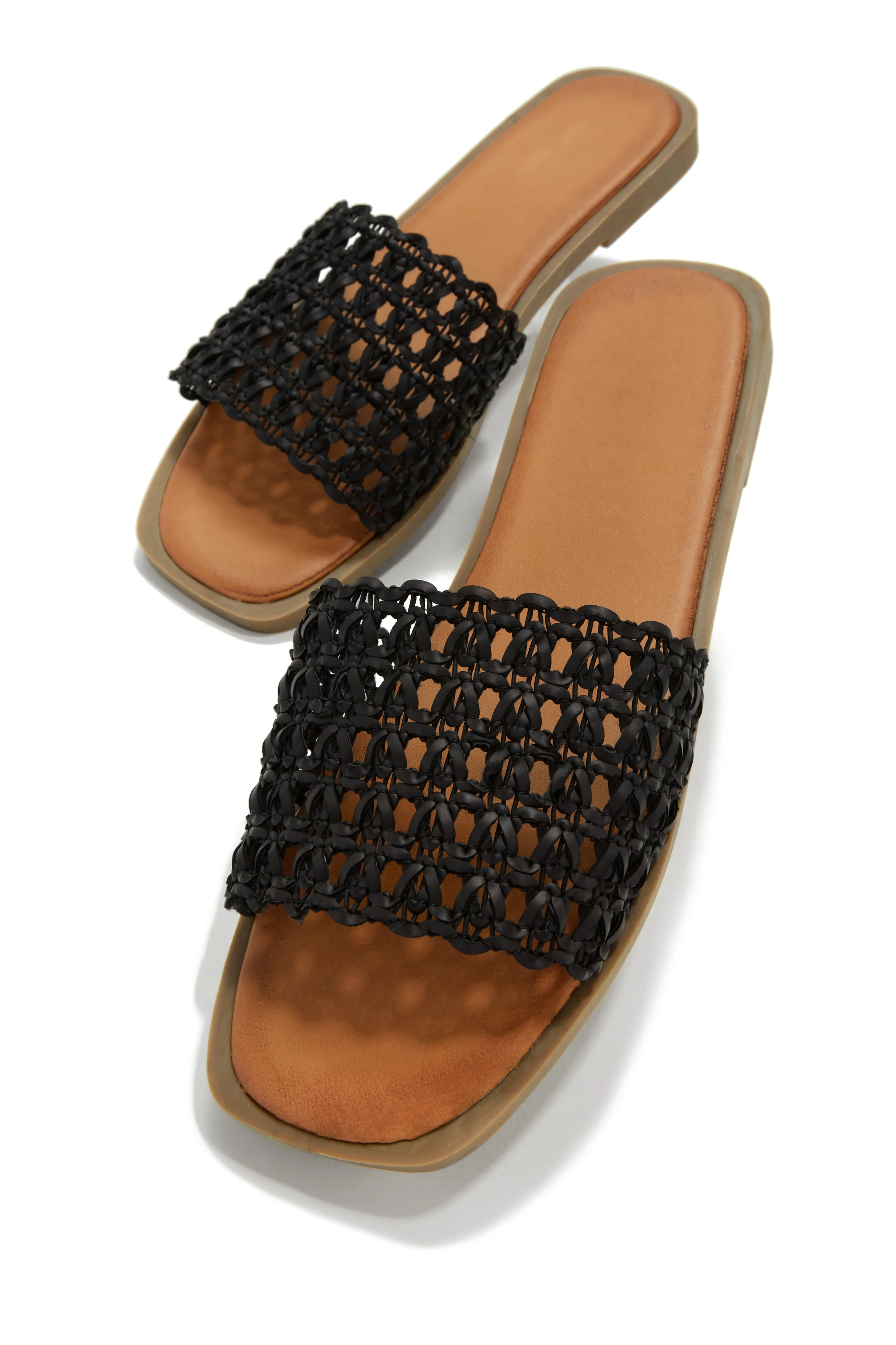 Getaway Oasis Woven Strap Flat Slip On Sandals - Black
