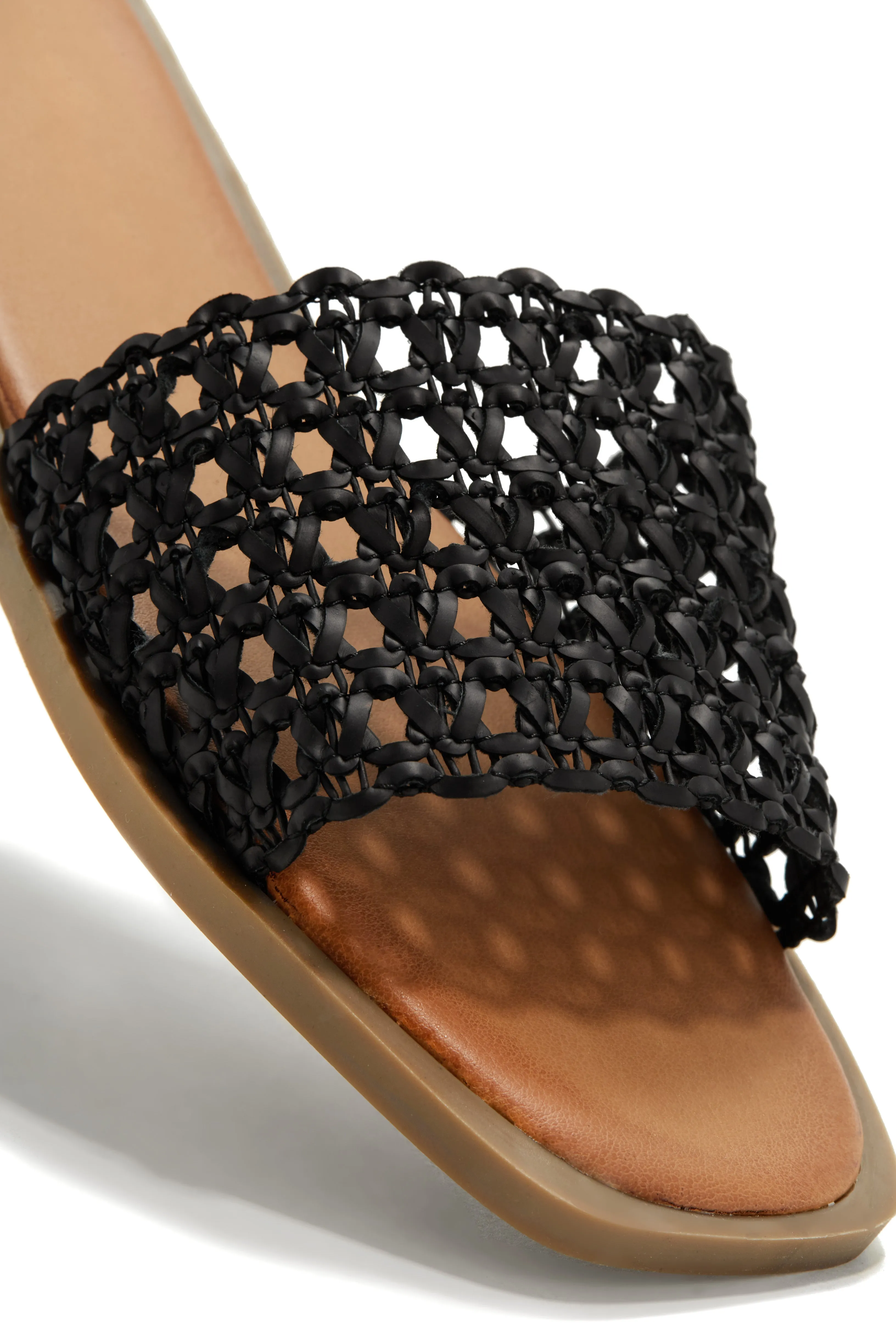 Getaway Oasis Woven Strap Flat Slip On Sandals - Black