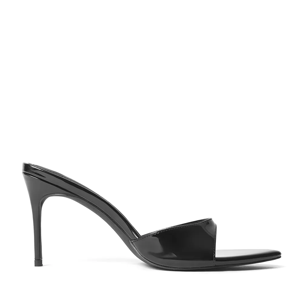 Gia Black Patent Leather Vegan Mules 80 mm