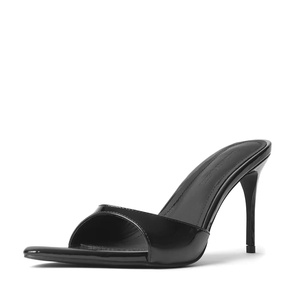 Gia Black Patent Leather Vegan Mules 80 mm