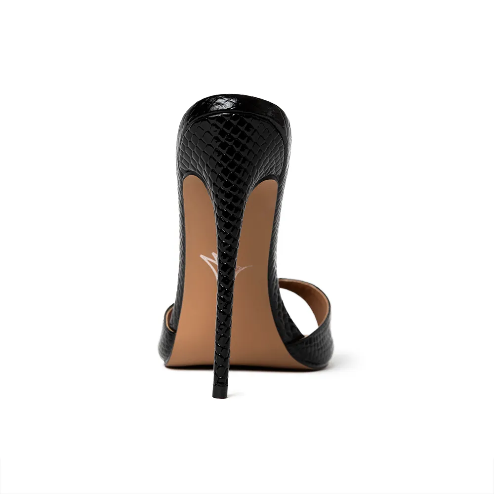 Gia Black Reptile Vegan Mules 120 mm