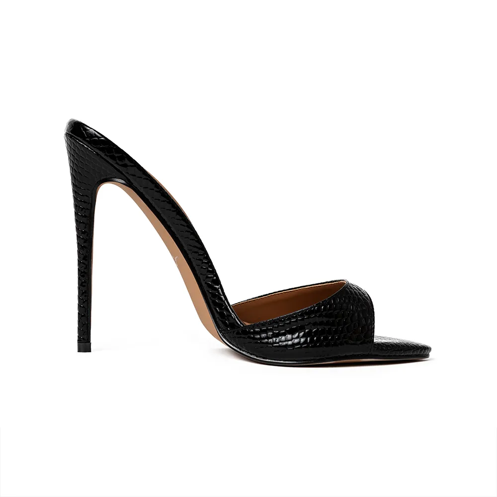Gia Black Reptile Vegan Mules 120 mm