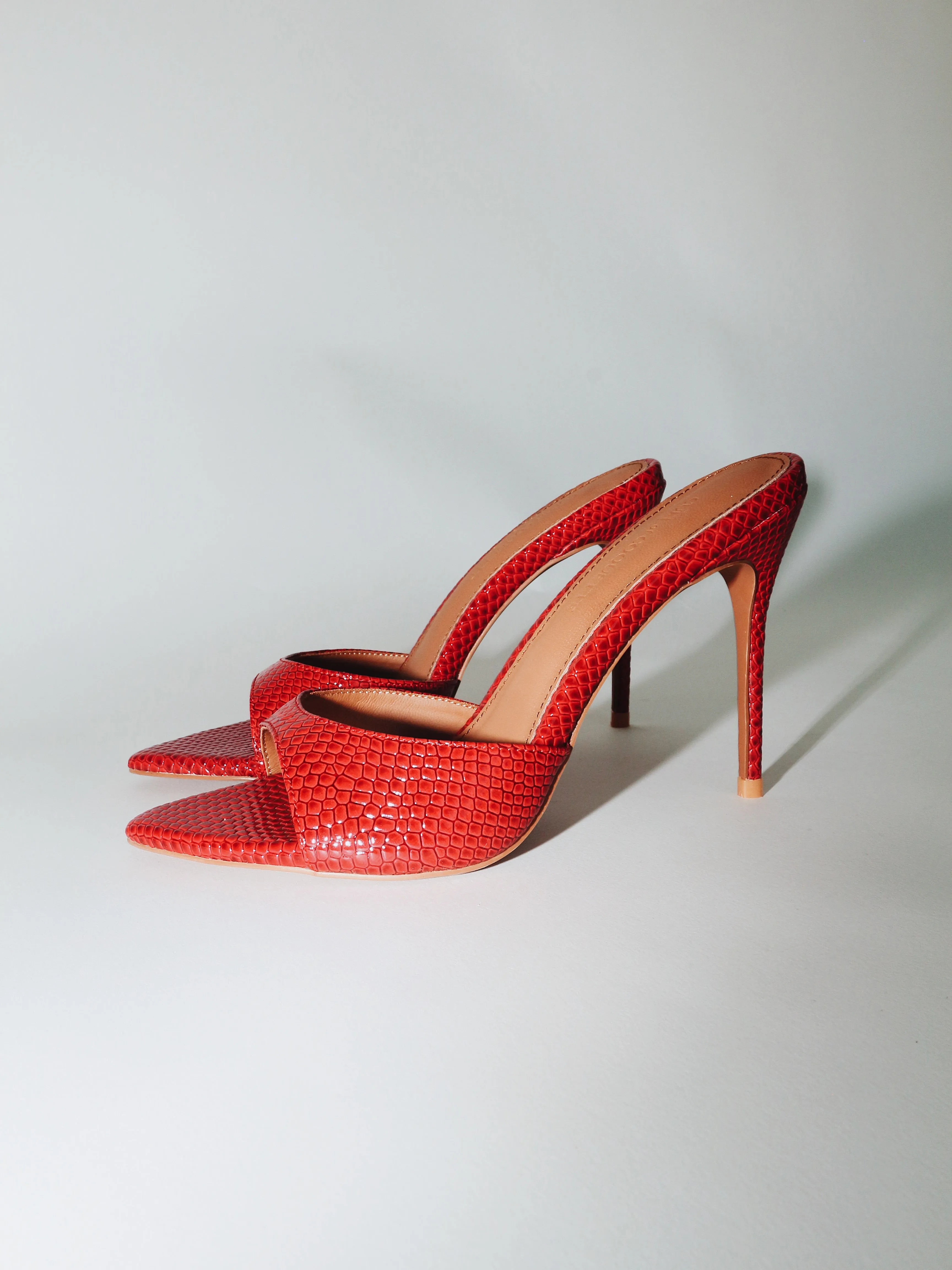 Gia Red Reptile Vegan Mules 100 mm