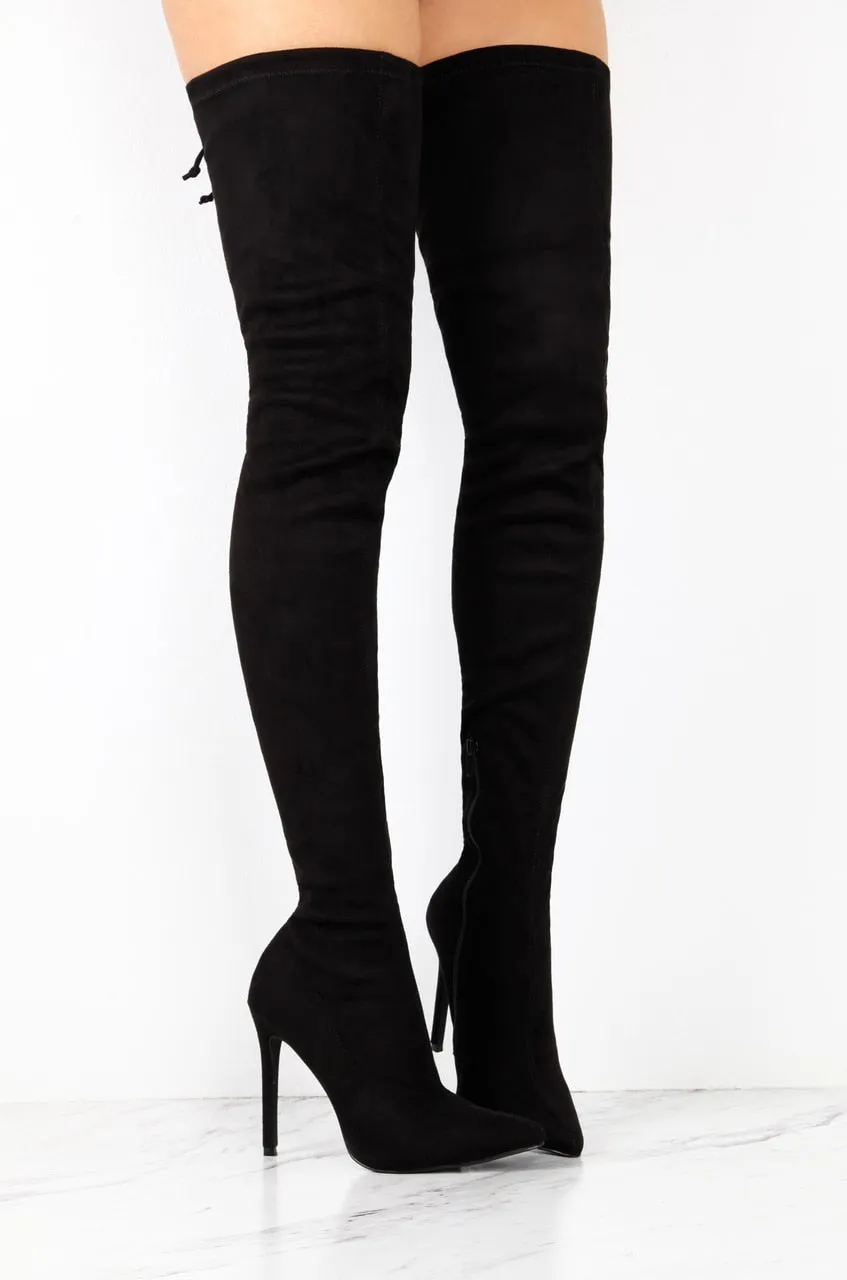 Groundbreaking Over The Knee High Heel Boots - Black