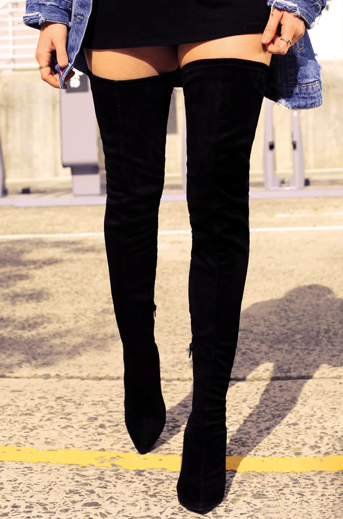 Groundbreaking Over The Knee High Heel Boots - Black