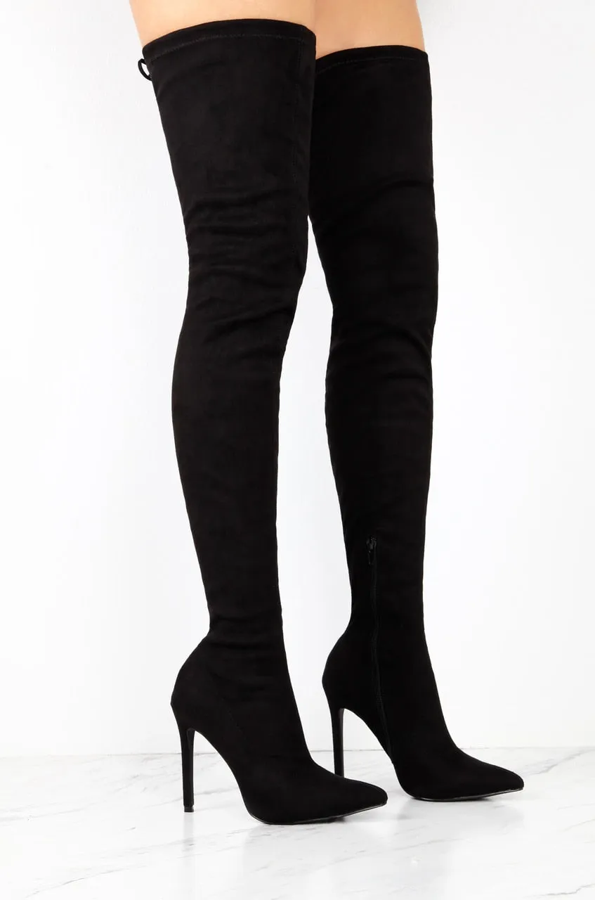 Groundbreaking Over The Knee High Heel Boots - Black
