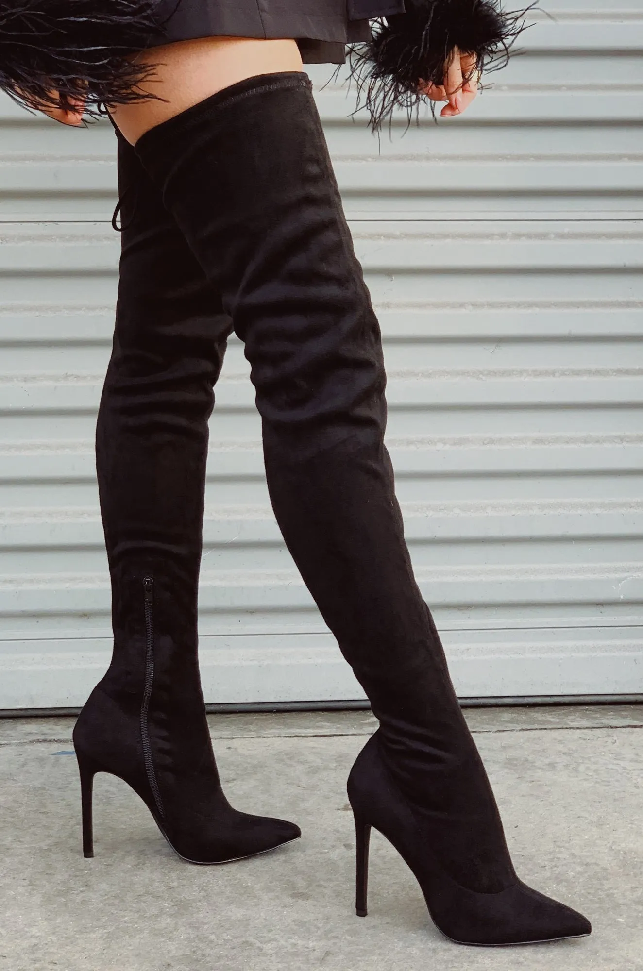 Groundbreaking Over The Knee High Heel Boots - Black
