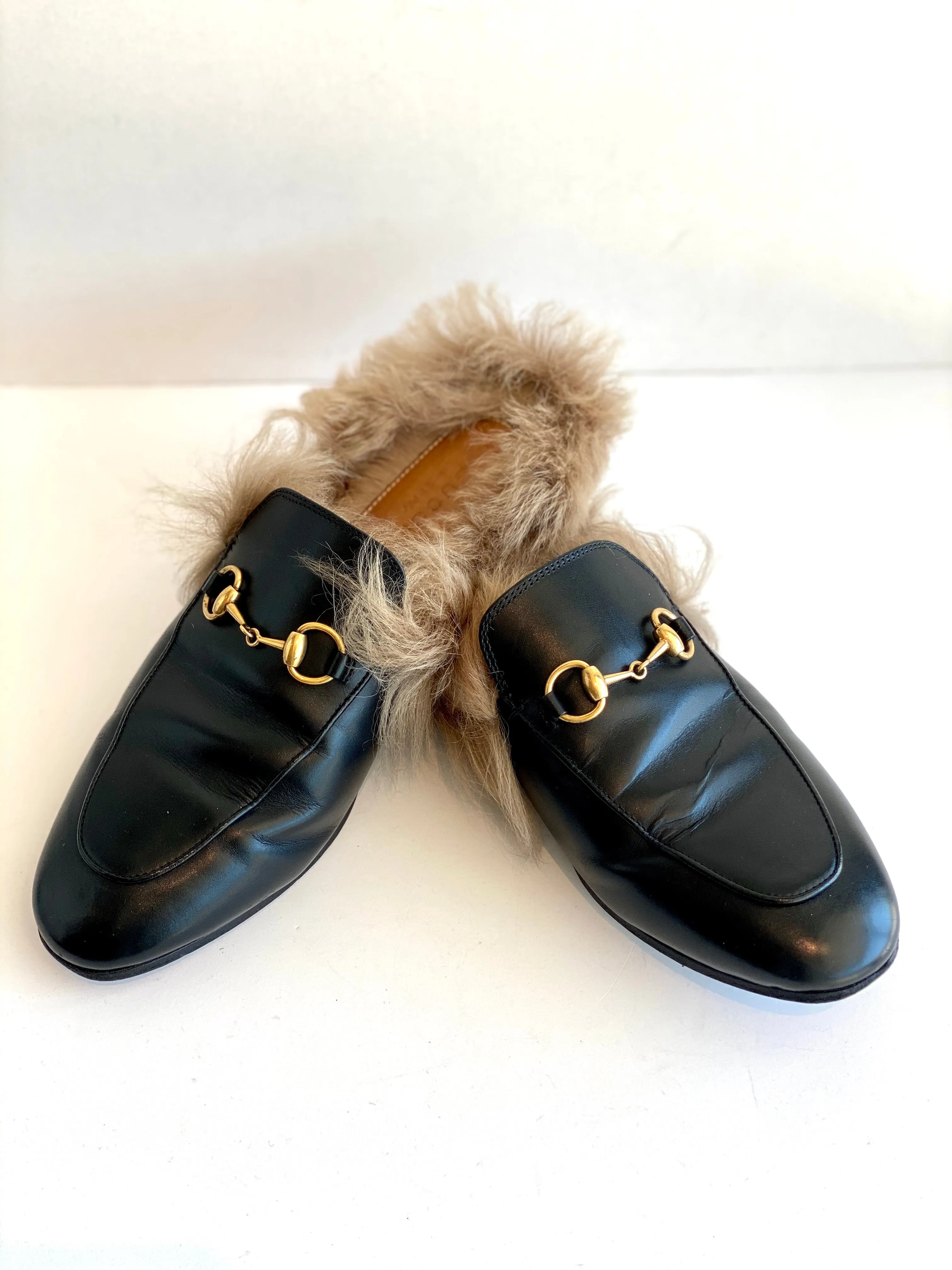 Gucci Fur Horsebit Mules