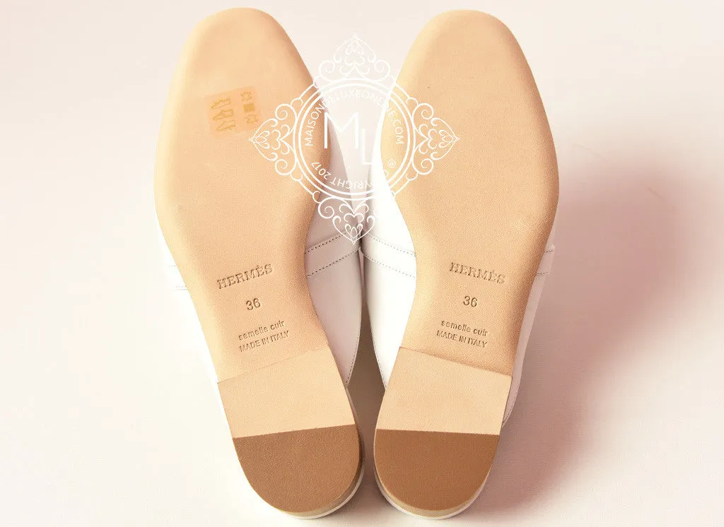 Hermes Womens White OZ Kelly Mules 36 Shoes