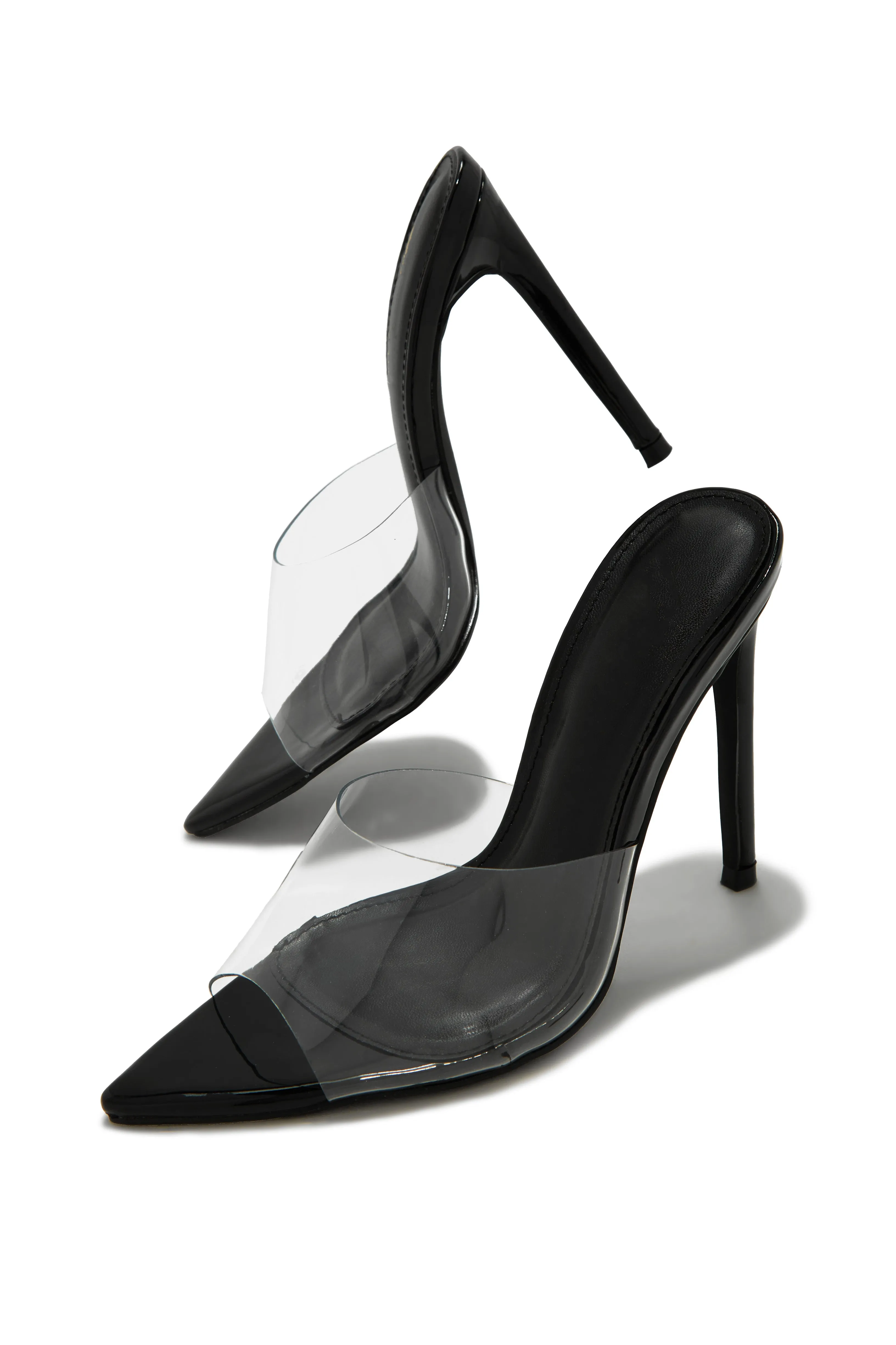Ionic Clear Strap High Heel Mules - Black