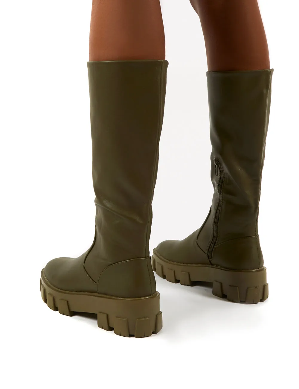 Karma Khaki Chunky Sole Knee High Boot