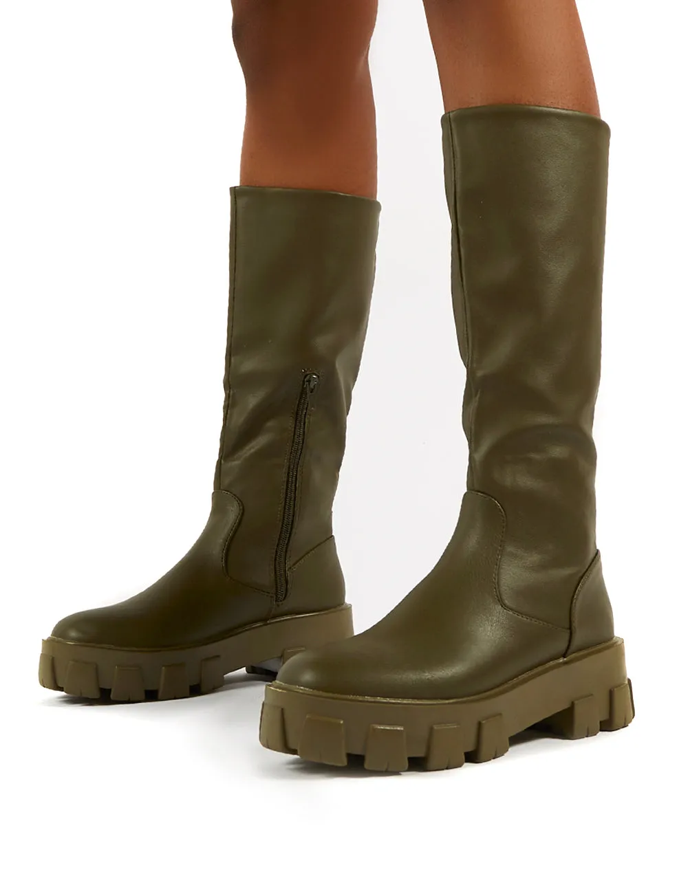 Karma Khaki Chunky Sole Knee High Boot