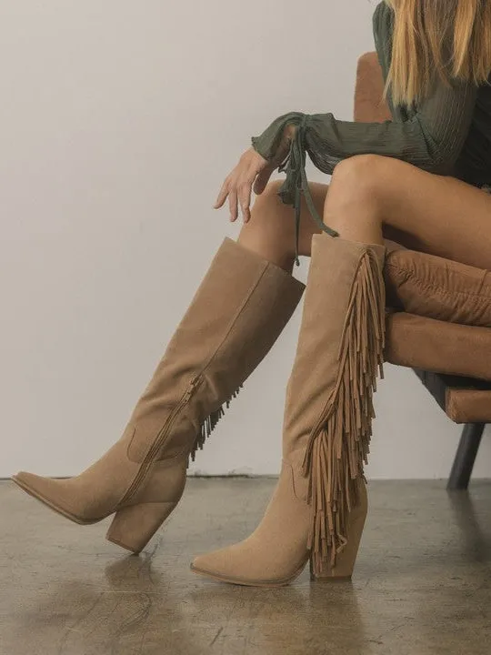 OASIS SOCIETY Elevate your Style Knee-High Fringe Boots