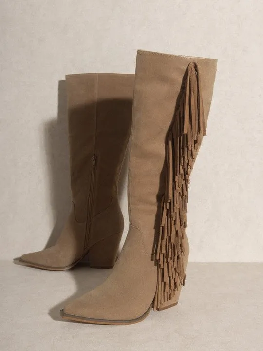 OASIS SOCIETY Elevate your Style Knee-High Fringe Boots