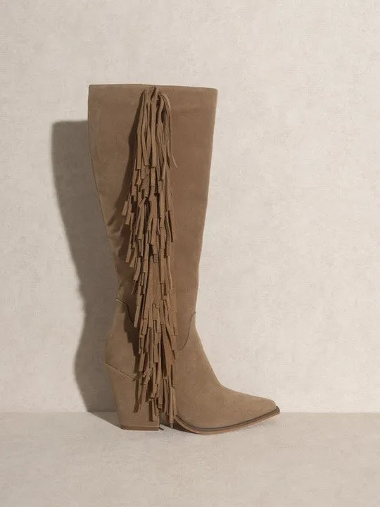 OASIS SOCIETY Elevate your Style Knee-High Fringe Boots