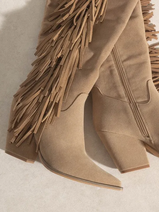 OASIS SOCIETY Elevate your Style Knee-High Fringe Boots