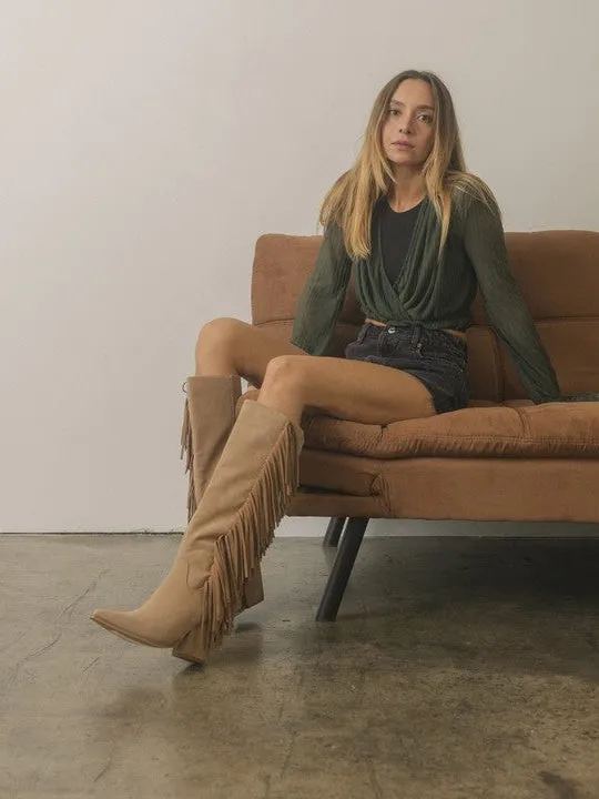 OASIS SOCIETY Elevate your Style Knee-High Fringe Boots