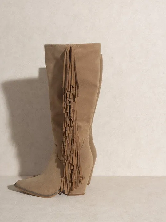 OASIS SOCIETY Elevate your Style Knee-High Fringe Boots