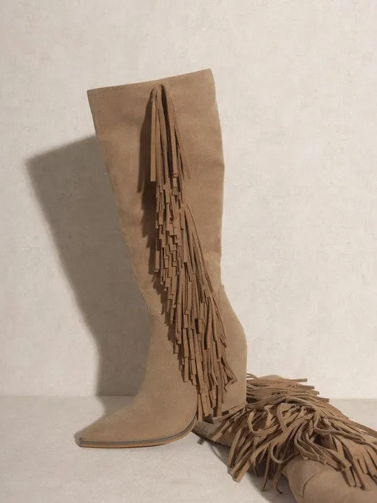 OASIS SOCIETY Elevate your Style Knee-High Fringe Boots