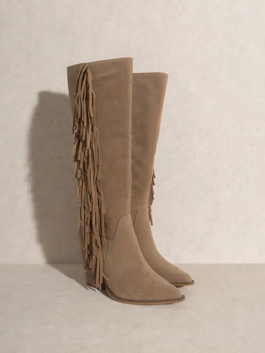 OASIS SOCIETY Elevate your Style Knee-High Fringe Boots