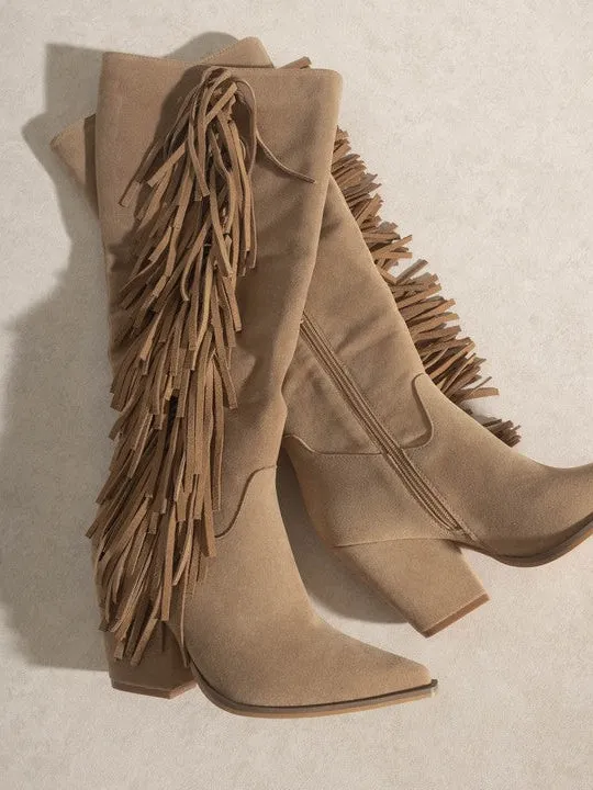 OASIS SOCIETY Elevate your Style Knee-High Fringe Boots